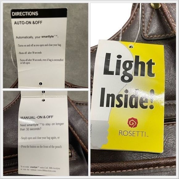 Rosetti “Light Inside” Brown Leather Shoulder Bag with SmartLyte — NWT - Picture 12 of 12